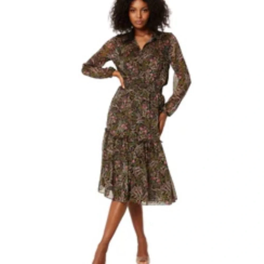 Misa Los Angeles Black and Pink Long Sleeve Dress - Picture 3 of 3